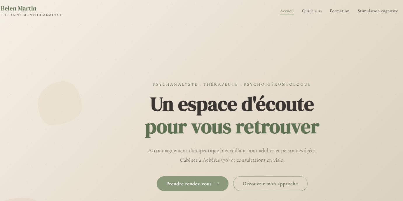 Nouveau site web Belen Martin thérapeute à Achères — créé par Enseigne.shop en 48h